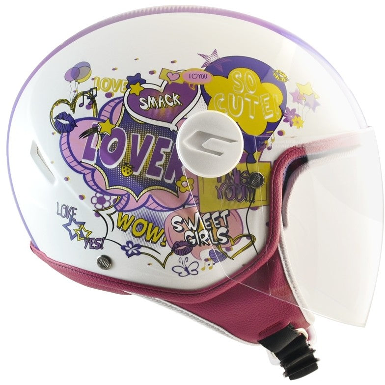 Casco Bambini Jet CGM 205G MAGIC COMICS Visiera Lunga Fucsia\Bianco