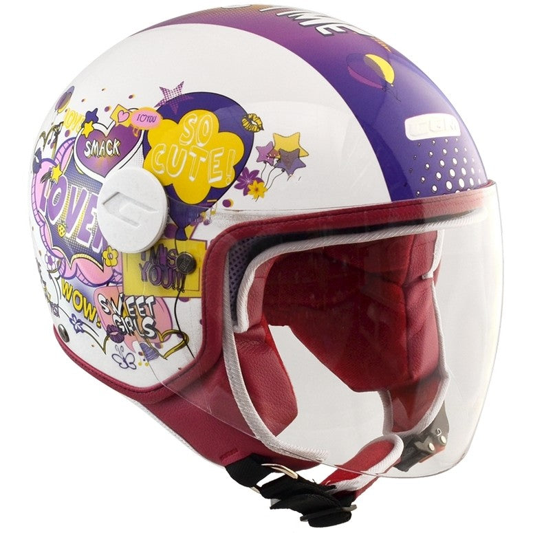 Casco Bambini Jet CGM 205G MAGIC COMICS Visiera Lunga Fucsia\Bianco